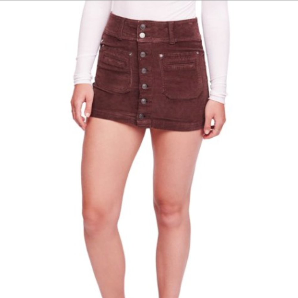 NWT! Free People corduroy Joanie cord brown mini skirt - Picture 2 of 9